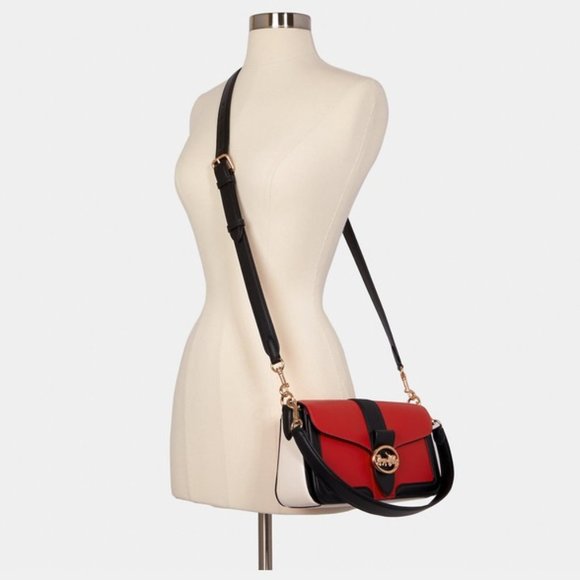 COACH Georgie Shoulder Bag In Colorblock Color: Gold/Bright Poppy Multi - Picture 2 of 4